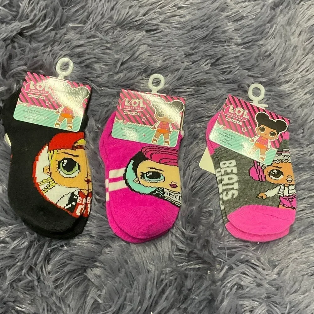 Set of 3 - L.O.L. Surprise! No-Show Socks in Pink, Black, and Gray - New